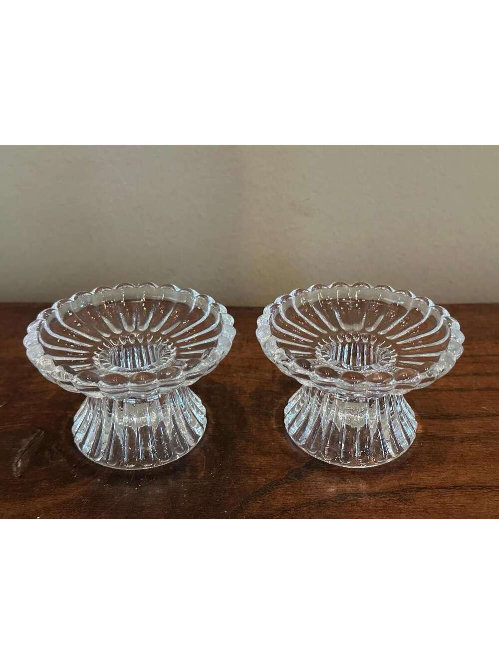 Vintage Pair of PartyLite 90s Quilted Glass Votive Candlestick Holders